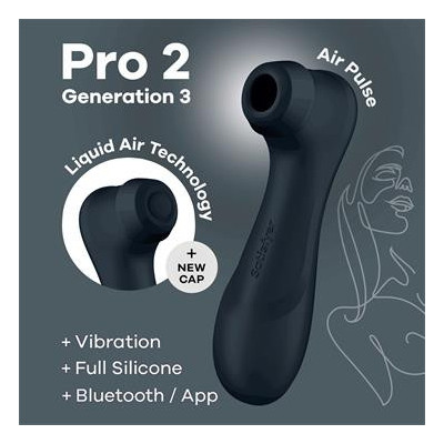 SATISFYER Pro 2 Gen 3 Technologie d'air liquide, aspiration et vibration, application connectée, noir