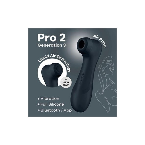 SATISFYER Pro 2 Gen 3 Technologie d'air liquide, aspiration et vibration, application connectée, noir