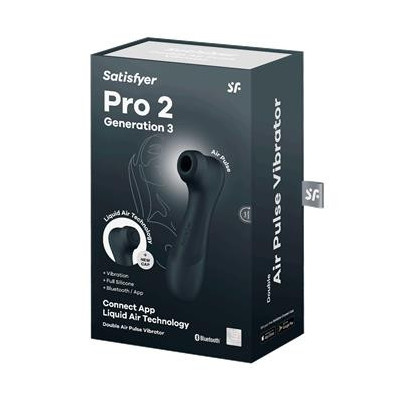 SATISFYER Pro 2 Gen 3 Technologie d'air liquide, aspiration et vibration, application connectée, noir